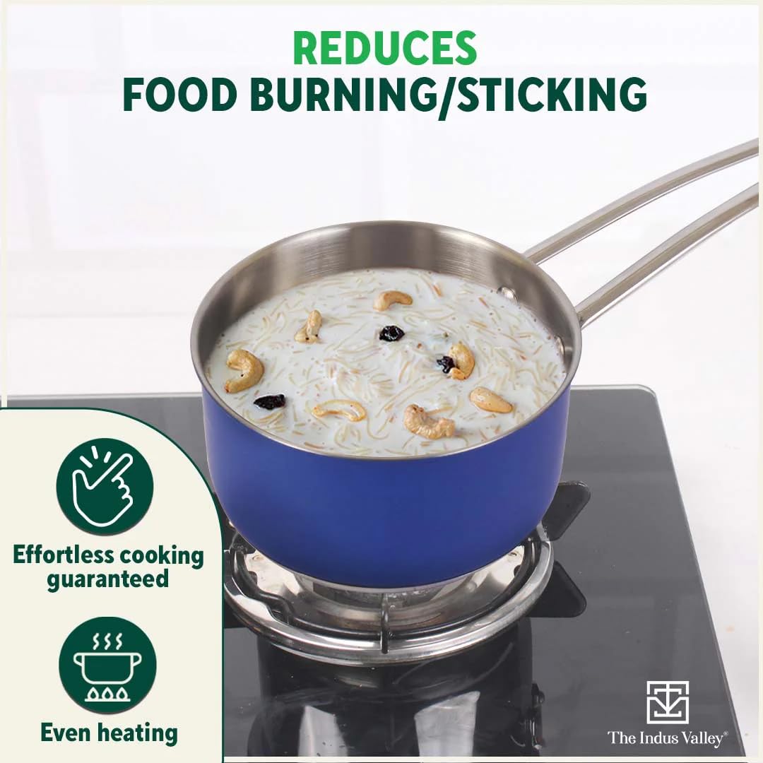 Coloured Stainless Steel Sauce Pan Or Milk Pan With Steel Lid - Small 18.7cm, 7.4 Inch, 1.4 Ltr, 1 Kg | Induction Friendly, Nonstick 3-Layer Bottom, 100% Pure & Toxin-Free Coloured Stainless Steel Sauce Pan Or Milk Pan With Steel Lid - Small 18.7cm, 7.4 Inch, 1.4 Ltr, 1 Kg | Induction Friendly, Nonstick 3-Layer Bottom, 100% Pure & Toxin-Free
