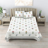 100% Cotton King Size Bedsheet With 2 Matching Pillow Covers - 90 X 108 Inches, White | Designer Printed Bedsheet Set - Naturally Soft, Breathable, & Skin-Friendly
