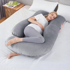 J Shape Pillow, Maternity Pillow For Pregnant Women, Full Body Support, Grey Color | Pregnancy Pillows For Pregnancy Sleeping, Velvet Cover, Adjustable, Removable Cover, Breathable