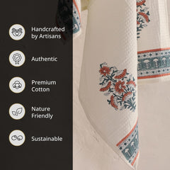 Peepul Tree 100% Pure Cotton Block Printed Hand & Bath Towels 240 Gsm | Super Absorbent, Soft & Faster Drying, Floral Printed (Peach & Teal)