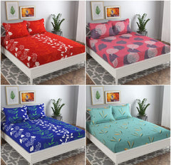 Combo Set Of 4 Bedsheet With 8 Pillow Covers | 86 X 90 Inches, Multicolor - Soft Brushed Microfiber Breathable & Wrinkle Free | Light Weight & Easy To Wash At Home