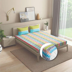 100% Cotton Double Bedsheet For Queen Size With 2 Pillow Covers 75 X 60 Inches, Multicolor | Durable & Long Lasting - All Around Elastic Fitted Sheet
