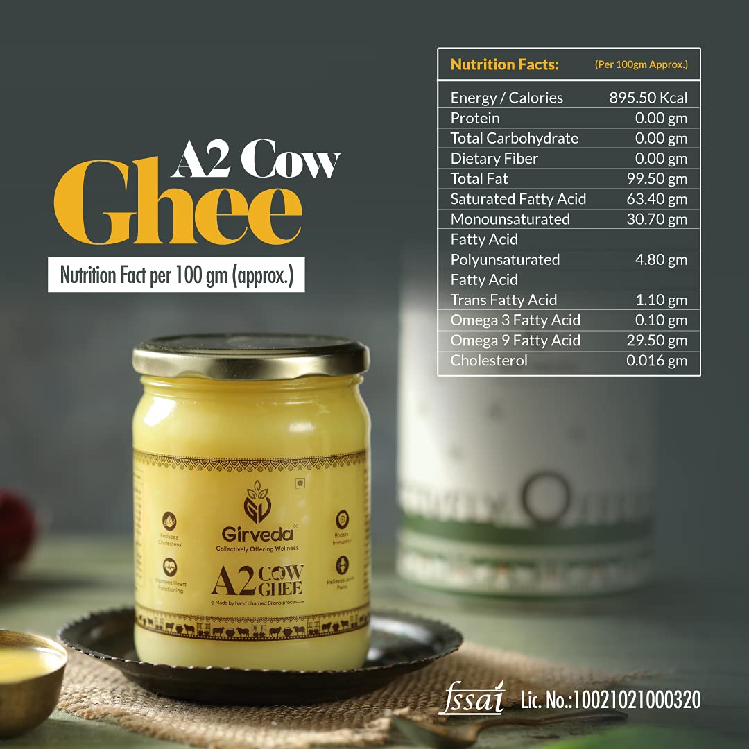 Natural A2 Cow Ghee By Girveda | Natural & Healthy Gir Cow Cultured Desi Ghee Perfect For Frying | (500ml) 16.9 Ounce | Jar Pack Natural A2 Cow Ghee By Girveda | Natural & Healthy Gir Cow Cultured Desi Ghee Perfect For Frying | (500ml) 16.9 Ounce | Jar Pack