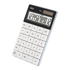 Deli 1589 Modern Calculator- White | Solar Power & Battery - For Professionals, Students, & Everyday Users