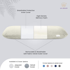 Memory Foam Half Body Pillow, For Sleeping & Hugging, Pregnancy, Cream - 30 X 10 X 5 Inches | Long Cuddle Pillow Suitable For Side Sleepers & Back Support | Velvet Cover, Multipurpose Use