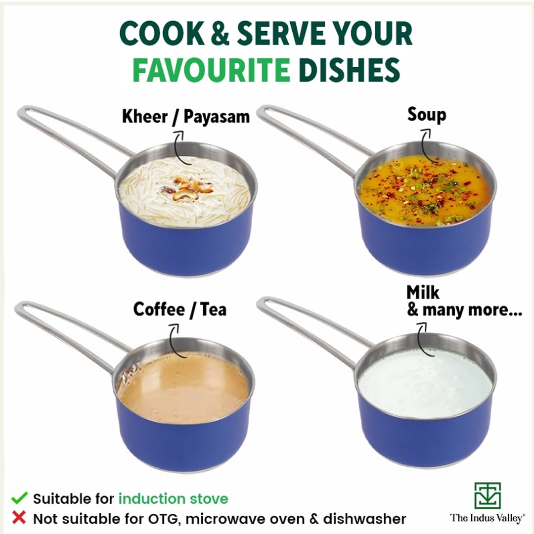 Coloured Stainless Steel Sauce Pan Or Milk Pan With Steel Lid - Small 18.7cm, 7.4 Inch, 1.4 Ltr, 1 Kg | Induction Friendly, Nonstick 3-Layer Bottom, 100% Pure & Toxin-Free Coloured Stainless Steel Sauce Pan Or Milk Pan With Steel Lid - Small 18.7cm, 7.4 Inch, 1.4 Ltr, 1 Kg | Induction Friendly, Nonstick 3-Layer Bottom, 100% Pure & Toxin-Free