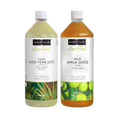 Kapiva Wild Amla Juice + Thar Aloe Vera Juice With Pulp | Cold - Pressed Juice Combo To Help With Glowing Skin, Hair Care & Detox | 1L 2.2lbs Each Pack Of 2