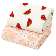 Organic Cotton Muslin Baby Bath Towel 200 Gsm | Cotton Cloth Premium Baby Washable Reusable, Absorbent, Extra Soft (Leaf Dot & Watermelon)- Pack Of 2