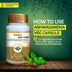 Lama Ashwagandha Capsule (Withania Somnifera), With Pure Natural Extracts Of Ashwagandha, Helps In Stress Management, Improve Energy, 500mg | 60 Veg Capsules 100gm 0.2lbs