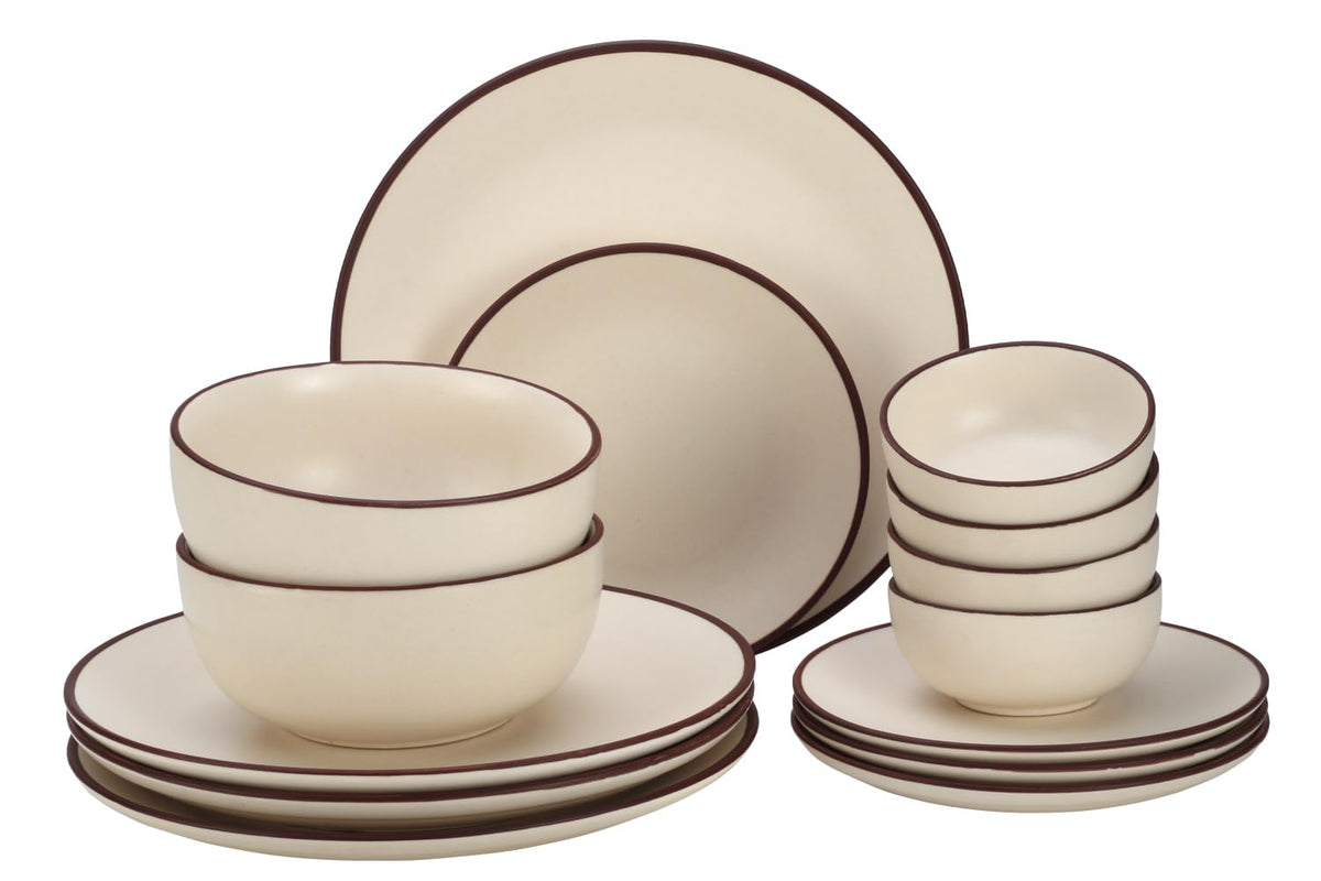 Handcrafted Ceramic Stoneware Dinner Set Of 14 Pieces With Serving Bowls Set - Off White | 4 Dinner Plates + 4 Small Plates + 4 Small Dinner Bowl, 170ml Each+ 2 Serving Bowl, 1000ml Each