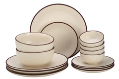 Handcrafted Ceramic Stoneware Dinner Set Of 14 Pieces With Serving Bowls Set - Off White | 4 Dinner Plates + 4 Small Plates + 4 Small Dinner Bowl, 170ml Each+ 2 Serving Bowl, 1000ml Each