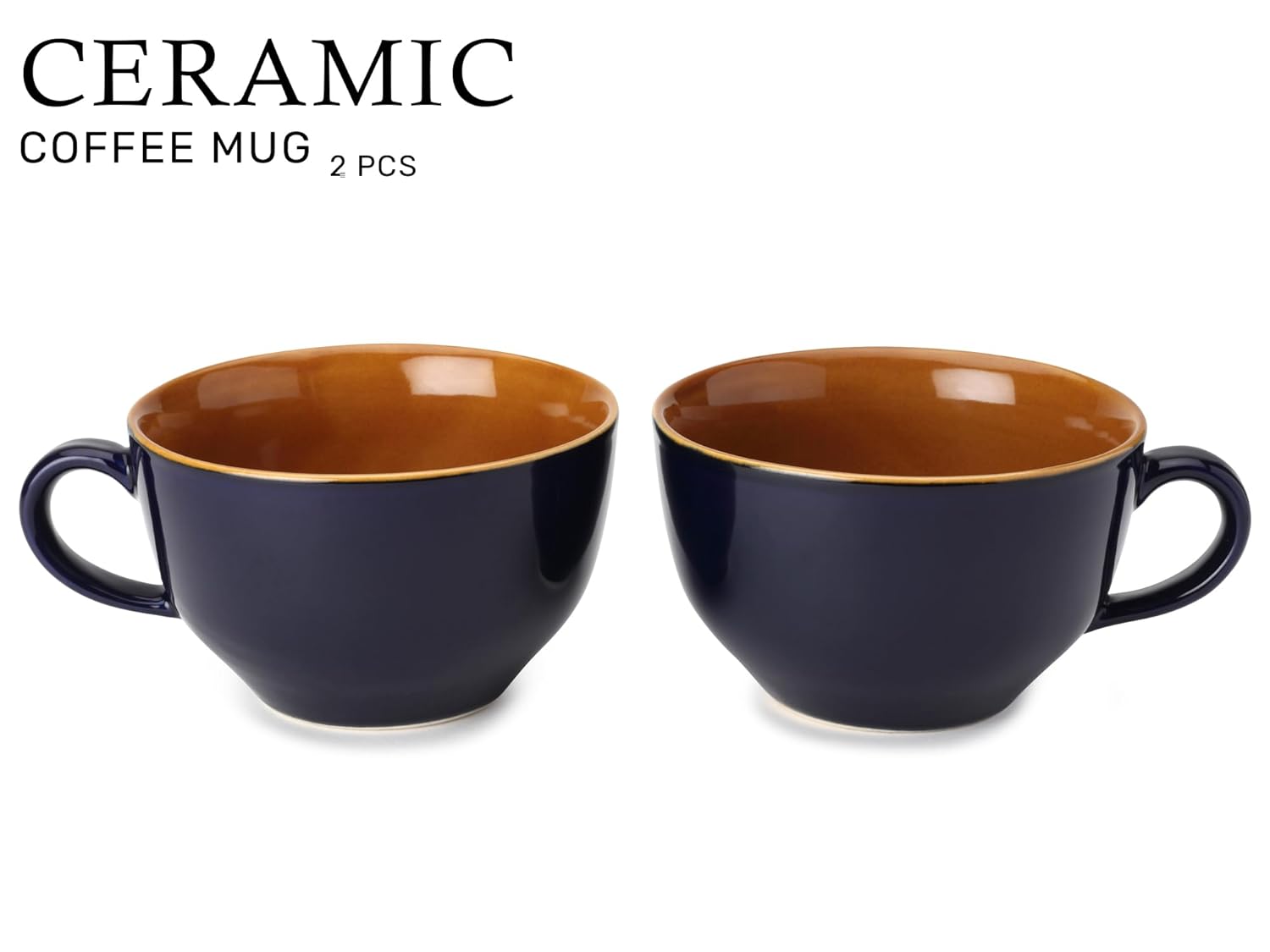 Ceramic Soup & Coffee Wide Large Mug With Handle - Set Of 2, 350ml Each, Royal Blue | Bone Ash Free & Microwave Safe - Cup For Maggi, Cappuccino, Latte, Green Tea - Glossy Finish Ceramic Soup & Coffee Wide Large Mug With Handle - Set Of 2, 350ml Each, Royal Blue | Bone Ash Free & Microwave Safe - Cup For Maggi, Cappuccino, Latte, Green Tea - Glossy Finish