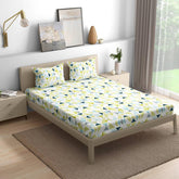 1 Double Bedsheet With 2 Matching Pillow Covers 72 X 48 Inches, White & Light Green | 200 Thread Count Durable & Long Lasting | All Around Elastic Fitted Sheet