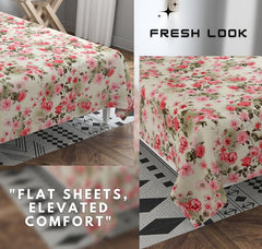 100% Cotton Double Bedsheets King Size With 2 Large Size Pillow Covers | 90 X 100 Inches, Green & Pink | Soft & Breathable Premium Printed Design Bedsheet