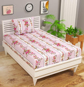 Single Bed Sheet With 1 Pillow Covers For Single - 60 X 90 Inches, Pink | Super Soft Premium Brushed Glace Cotton Bedsheet