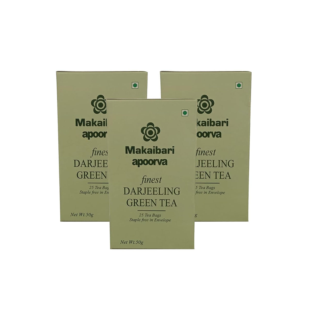 Makaibari Apoorva Finest Darjeeling Green Tea - Pack Of 3 X 50gm, 1.7 Ounce, 25 Tea Bags | Darjeeling Loose Leaf Green Tea - USDA Organic Certified Tea | Low Caffeine - Antioxidants, Immunity Booster