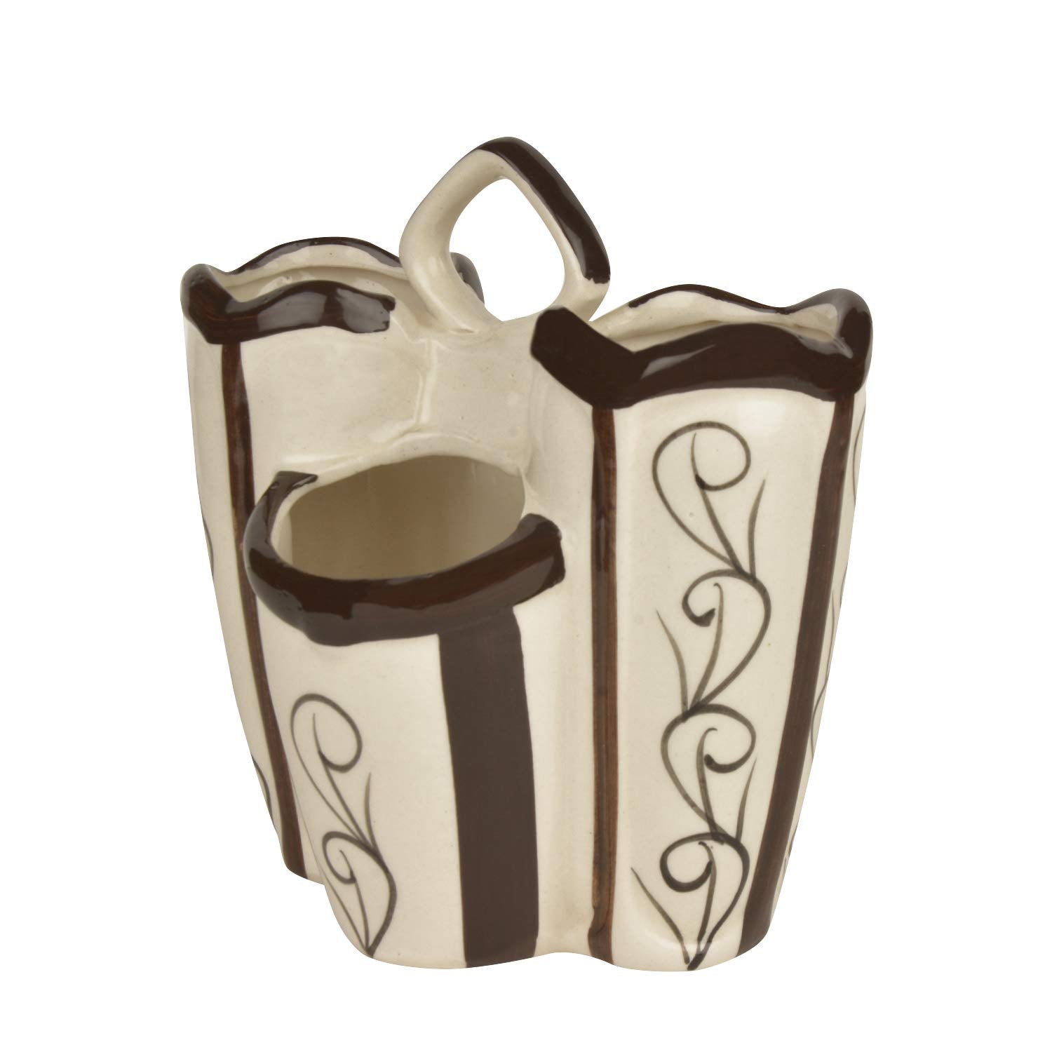Hand Painted Ceramic Kitchen Cutlery Stand - White & Brown, Height - 16.5 Cm | Pen Stand, Spoon Holder - Toothbrush Stand | Organizer Hand Painted Ceramic Kitchen Cutlery Stand - White & Brown, Height - 16.5 Cm | Pen Stand, Spoon Holder - Toothbrush Stand | Organizer