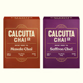 Calcutta Chai Co Instant Tea Premix Masala Chai + Saffron Chai - Pack Of 2 X 210gm, 7.4 Ounce Each, 30 Sachets | Premixed With Milk Solids & Sugar - Just Add Hot Water | High Caffeine