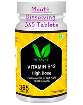 Vitaruhe Vitamin B12 High Dose+ B6 / Folic Acid, Methylcobalamin & Sublingual For Maximum Effects, Vegan | 365 Tablets , 300gm 0.66lbs