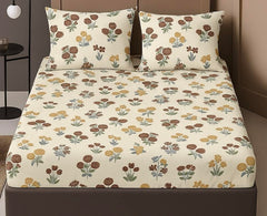 1 Bedsheet For Double Bed With 2 Pillow Covers - 90 X 100 Inches, Beige | Premium Cotton Material Double Bedsheet Queen Size | Skin Friendly & Long Lasting
