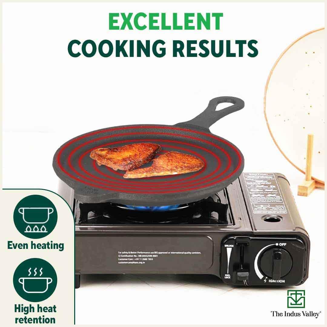 Pre-Seasoned Black Cast Iron Shallow Fry Pan With Long Loop Handle - Medium, 25 Cm, 9.8 Inch, 2.2 Kg | Induction Friendly, Nonstick Fry Pan, 100% Pure & Toxin Free, No Chemical Coating Pre-Seasoned Black Cast Iron Shallow Fry Pan With Long Loop Handle - Medium, 25 Cm, 9.8 Inch, 2.2 Kg | Induction Friendly, Nonstick Fry Pan, 100% Pure & Toxin Free, No Chemical Coating