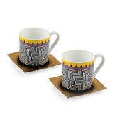 Multicolor Ceramic Mugs With Coasters 200ml Set Of 2 | Corporate Gifting For Diwali - Perfect Cup For Office & Home Uses Suitable For Teabags | Serve Ware & Tableware - Aladdin Collection, Twirl Series