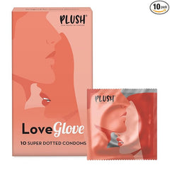 Plush Loveglove Extra Super Dotted Condoms For Men, Unflavoured - 10 Count Naturally Sourced Latex