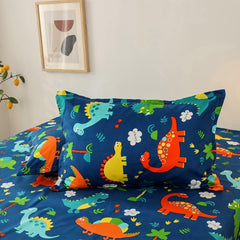 Cartoon Printed Double Bedsheet For Kids With 2 Pillow Cover - 72 X 78 X 10 Inches, Dark Blue | Cotton Feel All Around Elastic Fitted King Size Double Bed