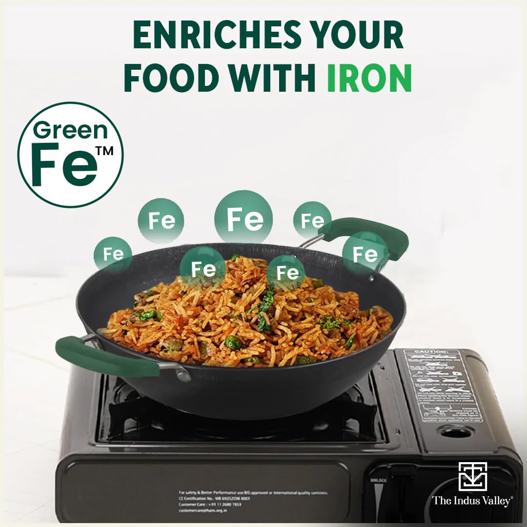 Pre-Seasoned Iron Kadai With Silicon Handle - Small, 20.3 Cm, 7.9 Inch, 1.2 Liters, 0.78 Kg | Induction Friendly, Flat Base Iron Kadhai, 100% Pure & Toxin-Free, No Chemical Coating, Black Pre-Seasoned Iron Kadai With Silicon Handle - Small, 20.3 Cm, 7.9 Inch, 1.2 Liters, 0.78 Kg | Induction Friendly, Flat Base Iron Kadhai, 100% Pure & Toxin-Free, No Chemical Coating, Black
