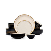 Ceramic Dinner Set Of 20 Pcs, Black Ivory | Crockery Set For Dining Table - Glossy Finish Premium Stoneware | 6 Dinner Plates + 6 Quarter Plates+ 6 Veg Bowls, 180ml Each+ 2 Flat Bowls, 800ml Each