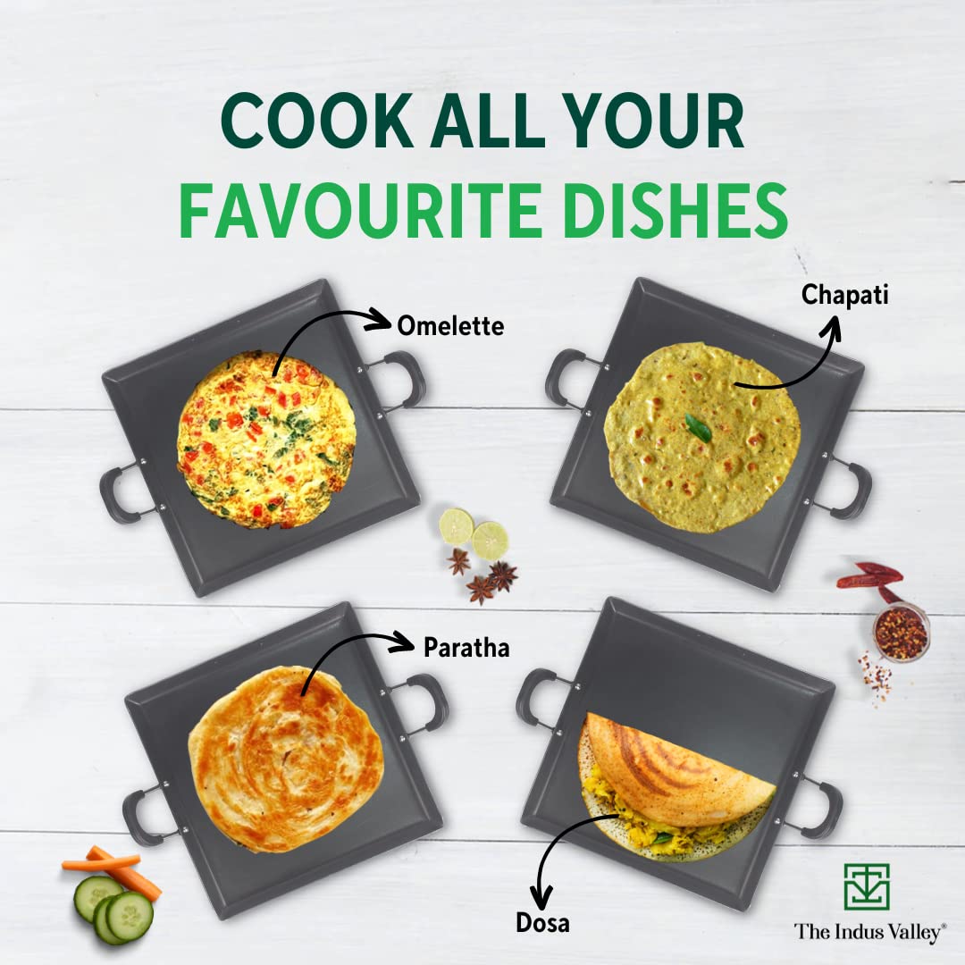 Pre-Seasoned Black Square Iron Tawa For Dosa, Chapathi With Bakelite Handle - 29.5 Cm, 11.6 Inch, 1.9 Kg | Induction Friendly, Pre-Seasoned Tawa, 100% Pure & Toxin-Free, No Chemical Coating Pre-Seasoned Black Square Iron Tawa For Dosa, Chapathi With Bakelite Handle - 29.5 Cm, 11.6 Inch, 1.9 Kg | Induction Friendly, Pre-Seasoned Tawa, 100% Pure & Toxin-Free, No Chemical Coating