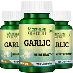 Morpheme Remedies Garlic 500mg, Natural Way To Support The Heart Health | 60 Veg Capsules 100gm 0.2lbs Each Pack Of 3