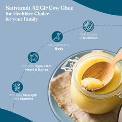 100% Natural A2 Gir Cow Desi Ghee By Sattvamrit | Vedic Bilona Cultured Healthy Desi Ghee Perfect For Frying | (500ml) 16.9 Ounce | Jar Pack