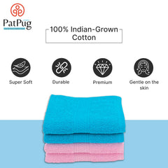 Patpug 100% Indian Ultra Soft Cotton Hand Towel 800 Gsm | For Gym, Workout, Yoga, Wash Basin (Cool Aqua & Baby Pink) - 4 Piece