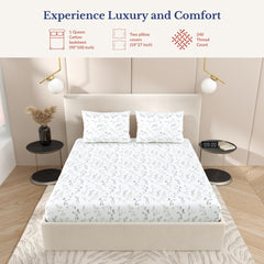Queen Size Pure Cotton Bedsheet With 2 Pillow Covers | 90 × 100 Inches, White & Brown | Soft Breathable Floral Design Bedding | Comfortable Sleep All Year