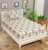 Single Bedsheet With 1 Pillow Covers - 60 X 90 Inches, Almond | 180 Thread Count-Super Soft Premium Brushed Glace Cotton Bedsheet, Breathable & Wrinkle Free
