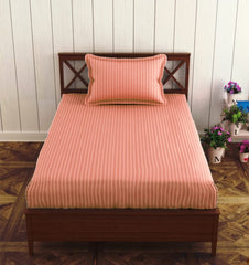 Cotton Single Bedsheet 1 Pillow Cover - 38 X 80 Inches, Peach | All Around Elastic Fitted Bedsheet | Durable & Long Lasting Fabric, Naturally Breathable & Wrinkle Free