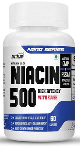 Nutrija Niacin 500 / Vitamin B - 3 , For Vascularity & Increase Cellular Energy | 60 Capsules , 100gm 0.2lbs