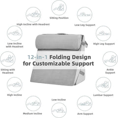 Memory Foam Orthopedic Bed Wedge Pillow, Head Rest, Adjustable Wedge Cushion, Grey | Pregnancy Pillow For Sleeping, Acid Reflux, Heartburn, Gerd, Leg Support Pillow, Back Support