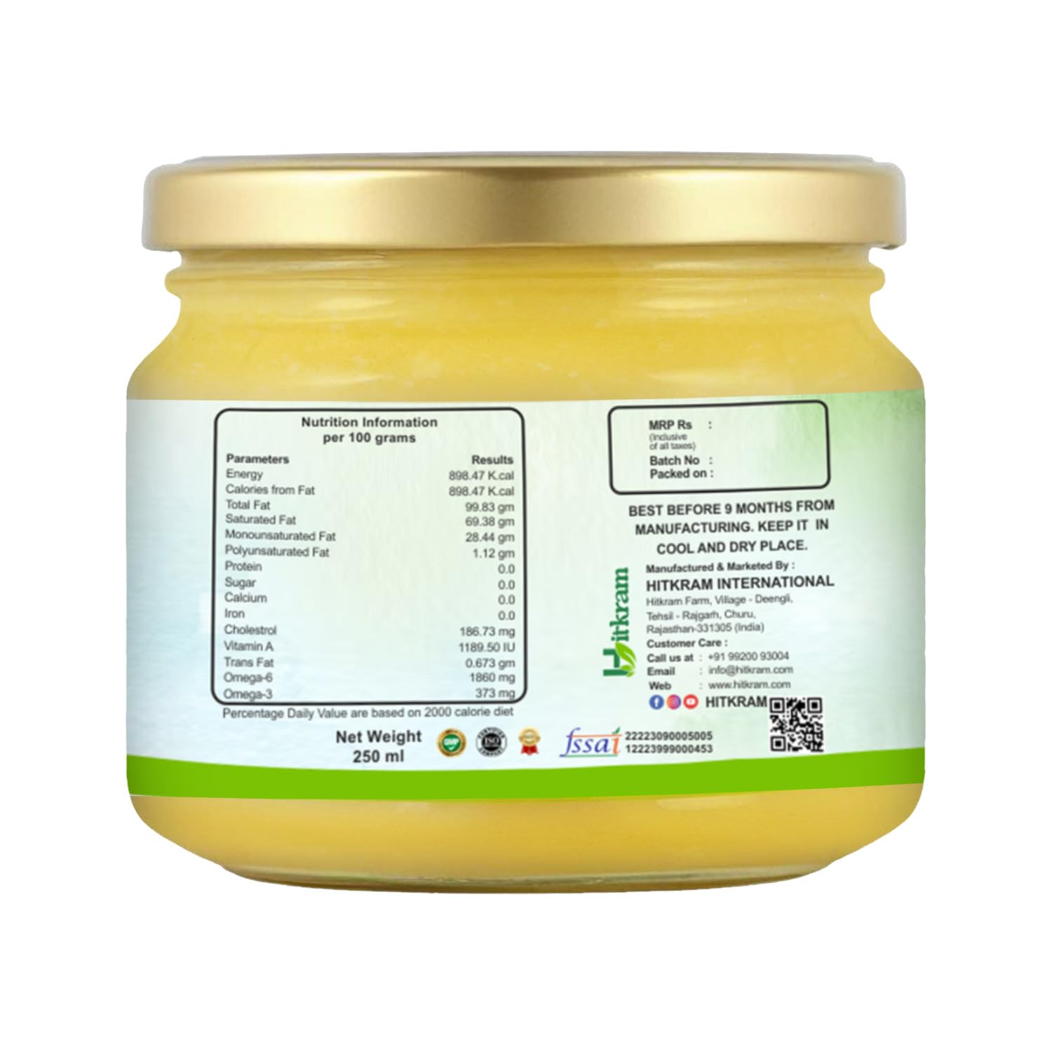 Pure Organic A2 Desi Cow Ghee By Hitkram | Homemade Healthy Fresh Desi Ghee Hand-Churned Using Traditional Bilona Method Good For Cooking & Frying | (200ml) 6.7 | Jar Pack Pure Organic A2 Desi Cow Ghee By Hitkram | Homemade Healthy Fresh Desi Ghee Hand-Churned Using Traditional Bilona Method Good For Cooking & Frying | (200ml) 6.7 | Jar Pack