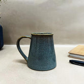 Green Funnel Ceramic Coffee Mug Set Of 2 Pieces - 330ml Each | Studio Pottery Ceramic Mugs For Coffee, Tea, Milk - Microwave Safe & Leak Proof