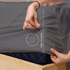Cotton Percale Fitted Sheet For Single Bed Size With 1 Pillow Cover - 36 X 78 Inches, Dark Grey | Natural Breathability For Comfortable Bedding