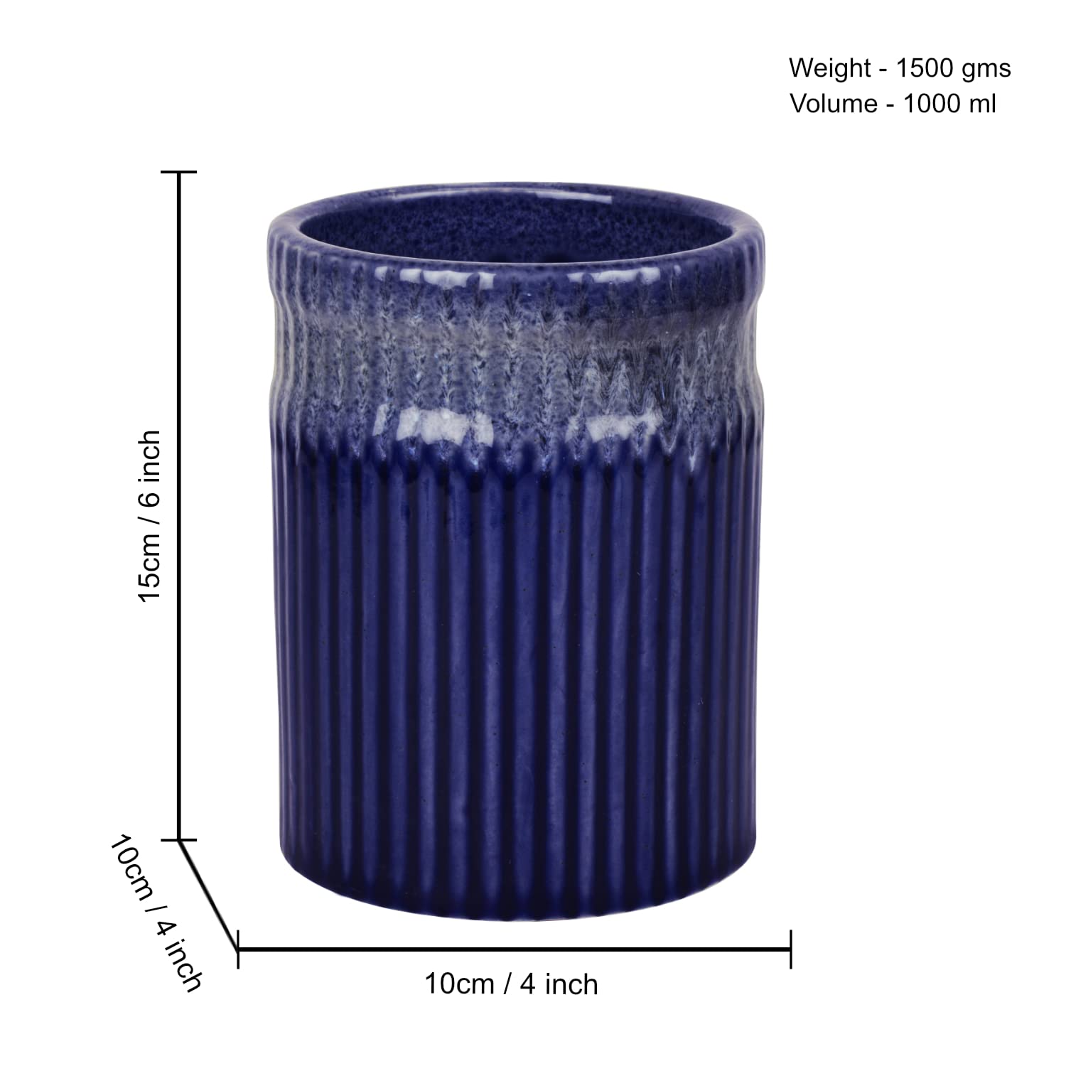 Ceramic Cutlery Prussian Blue Stand - 15 Cm, 1000ml | Multi Utility Jar - Toothbrush Holder | Pen Stand - Luxurious Midnight Blue Ceramic Cutlery Prussian Blue Stand - 15 Cm, 1000ml | Multi Utility Jar - Toothbrush Holder | Pen Stand - Luxurious Midnight Blue
