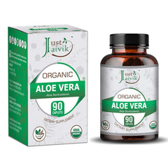 Just Jaivik Organic Aloe Vera Tablets For All Wellness & Rejuvenation, Manages Metabolism, Good For Skin & Hair | 750mg 90 Tablets, 150gm 0.3lbs