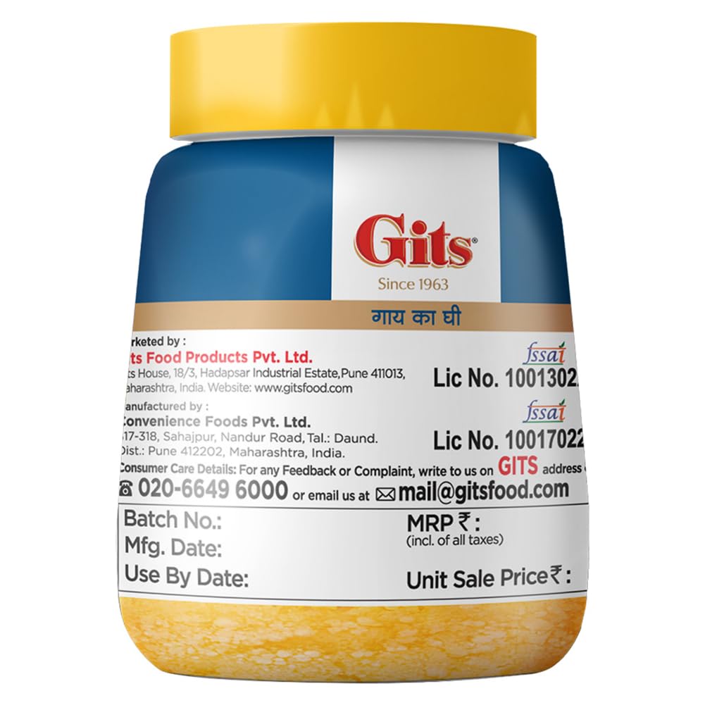 Natural Premium Desi Cow Ghee By Gits | Good Source Of Vitamin A, Delicious Healthy & Nutritious Pure Cow Ghee Perfect For Cooking | (200ml) 6.7 Ounce | Jar Pack Natural Premium Desi Cow Ghee By Gits | Good Source Of Vitamin A, Delicious Healthy & Nutritious Pure Cow Ghee Perfect For Cooking | (200ml) 6.7 Ounce | Jar Pack