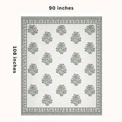 Hand Printed Cotton Bedsheet For King Size With 2 Pillow Covers | 90 X 108 Inches, White & Green | Ultra-Soft & Skin-Safe | Breathable Summer Comfort
