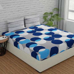 Bedsheets For King Size Bed Cotton With 2 Pillow Covers - 72 X 78 Inches, Blue & Grey | All Around Elastic Fitted | Long Lasting & Soft To Touch