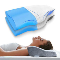 Cervical Pillow For Neck & Shoulder Pain Relief, Grey & White | Orthopedic Memory Foam Pillow, Cervical Pillow, Spondylitis | Ortho Neck Support Medical Pillow | Long Lasting - Pack Of 2