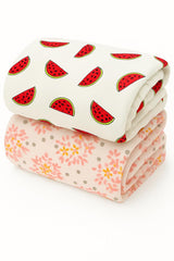Organic Cotton Muslin Baby Bath Towel 200 Gsm | Cotton Cloth Premium Baby Washable Reusable, Absorbent, Extra Soft (Leaf Dot & Watermelon)- Pack Of 2