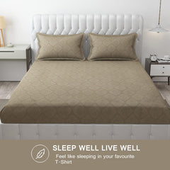 144 TC Rotary Printed King Size Bedsheet With 2 Pillow Covers - 90 X 95 Inches | Dark Beige, Damas Design Bedsheet | Machine Washable & Wrinkle Resistant